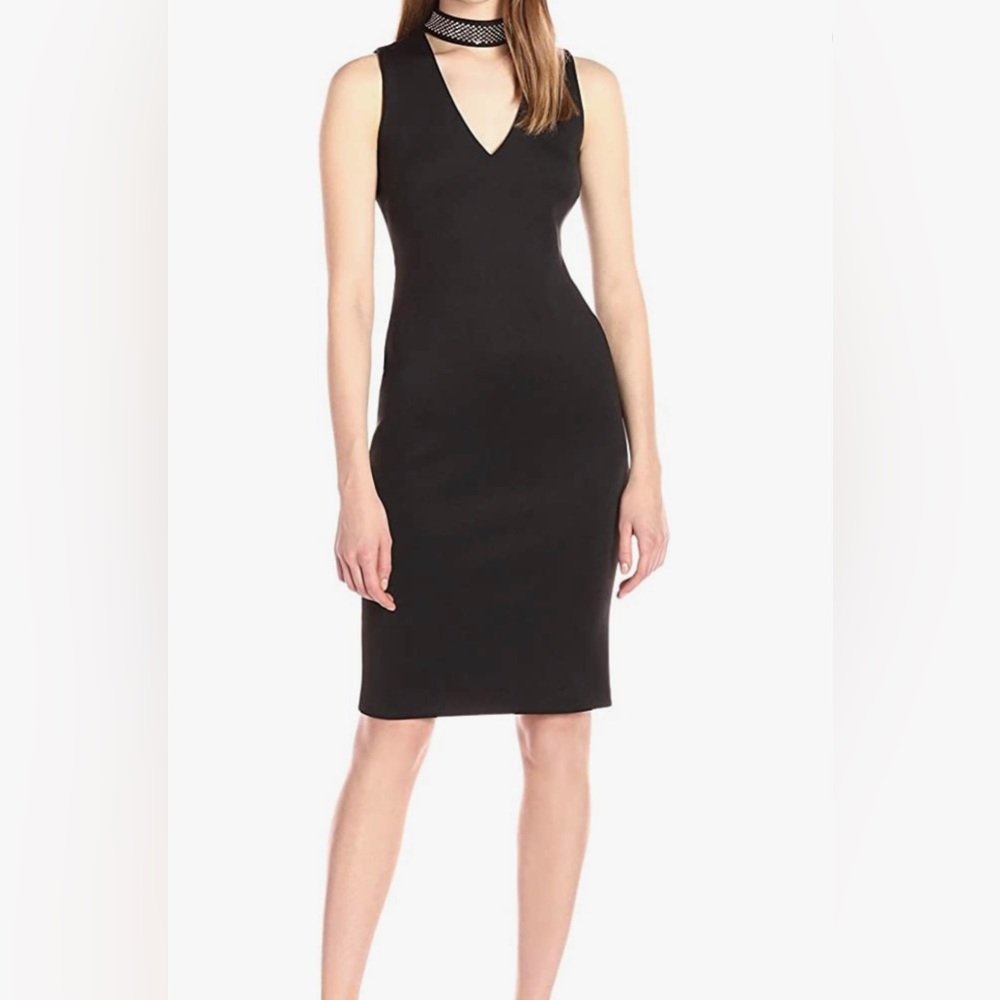 Calvin Klein V-Neck Sheath Dress w Gold Choker